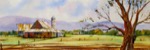 landscape, farm, barn, country, field, silo, tree, valley, original watercolor painting, oberst